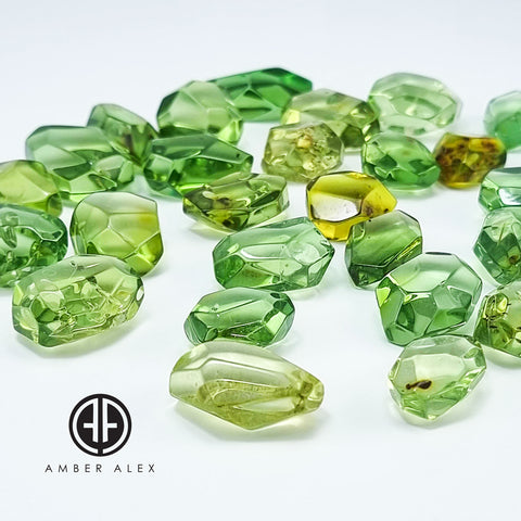 Green Amber Crystal Cut Stone