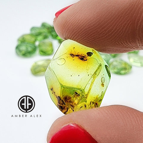 Green Amber Crystal Cut Stone