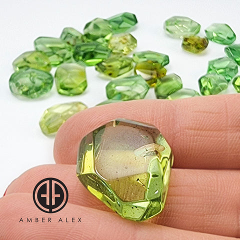 Green Amber Crystal Cut Stone