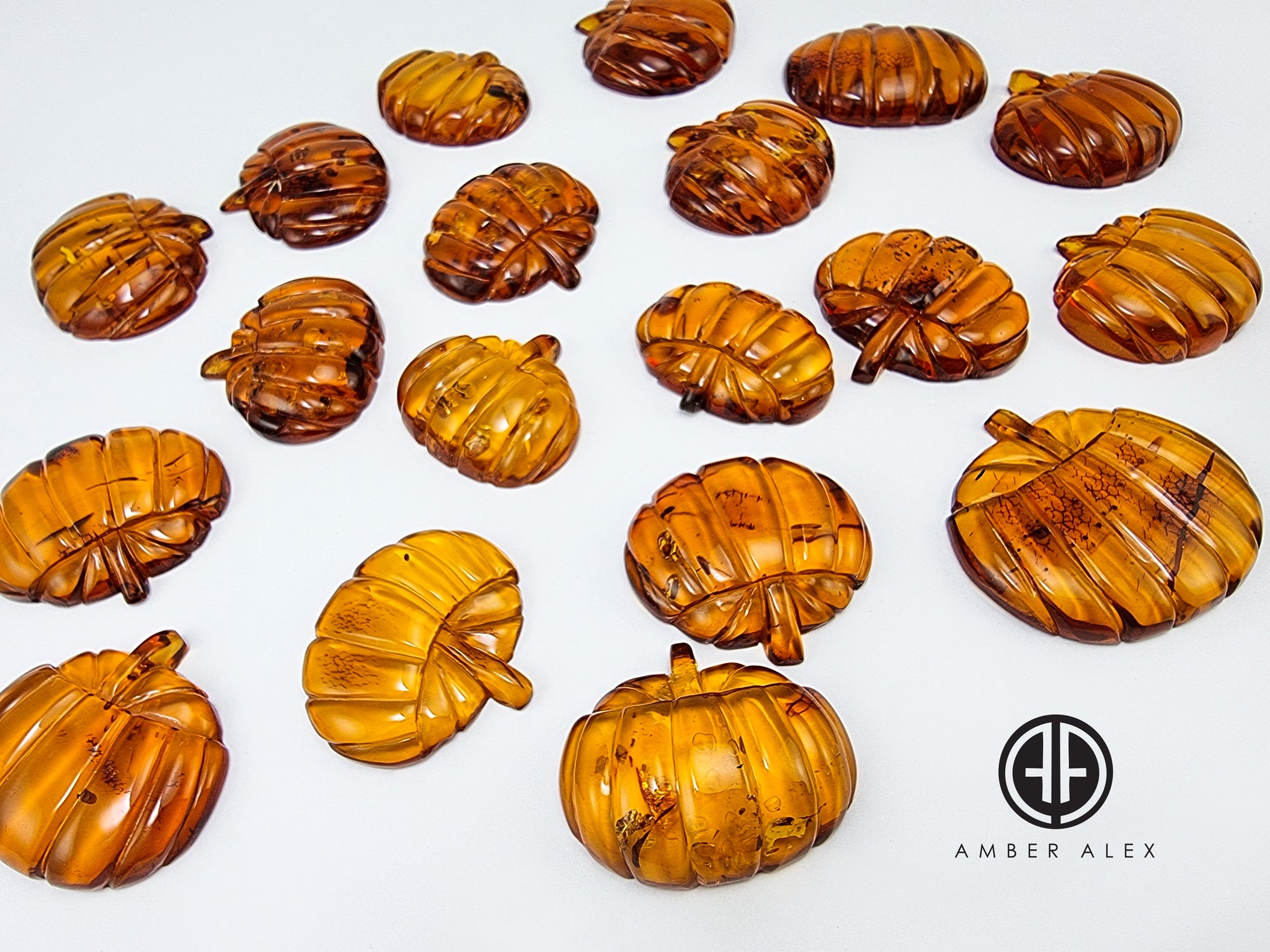 Cognac Amber Carved Pumpkin Cabochons