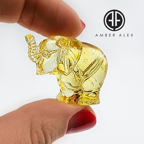 Fossil Amber Carved Elephant Figurine