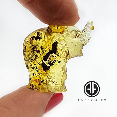 Fossil Amber Carved Elephant Figurine