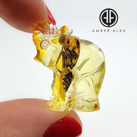 Fossil Amber Carved Elephant Figurine