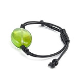 Green Amber Nugget & Leather Adjustable Bracelet