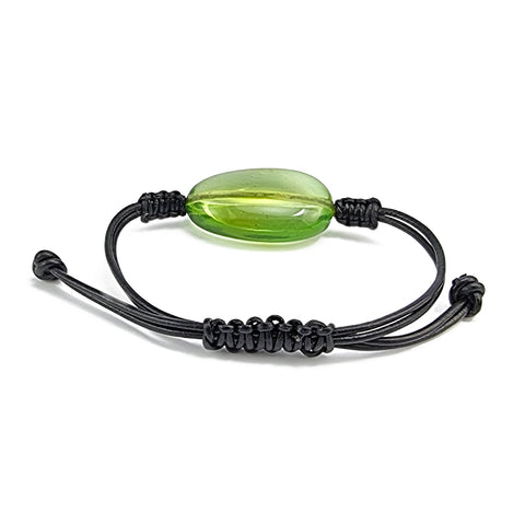 Green Amber Nugget & Leather Adjustable Bracelet