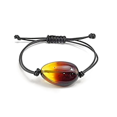 Gradient Amber Nugget & Leather Adjustable Bracelet