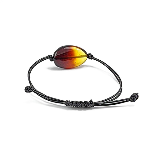 Gradient Amber Nugget & Leather Adjustable Bracelet