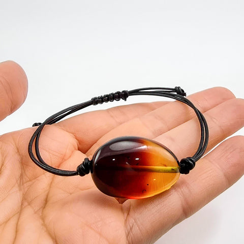 Gradient Amber Nugget & Leather Adjustable Bracelet