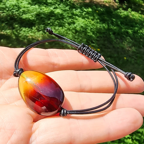 Gradient Amber Nugget & Leather Adjustable Bracelet