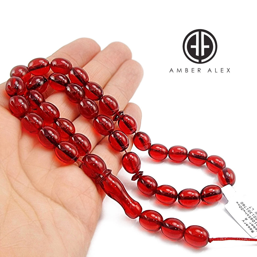 Red Amber Olive Shape Beads 8.5x10 mm Islamic Prayer Beads