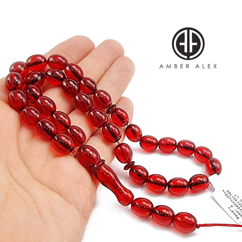 Red Amber Olive Shape Beads 8.5x10 mm Islamic Prayer Beads