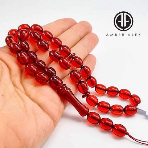 Red Amber Olive Shape Beads 8.5x10 mm Islamic Prayer Beads