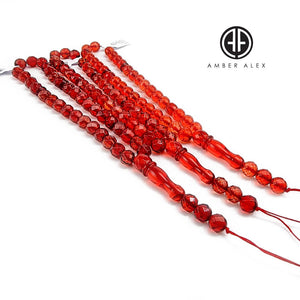 Red Amber Faceted Round Shape Beads 7.5 mm Islamic Prayer Beads