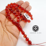 Red Amber Faceted Round Shape Beads 7.5 mm Islamic Prayer Beads