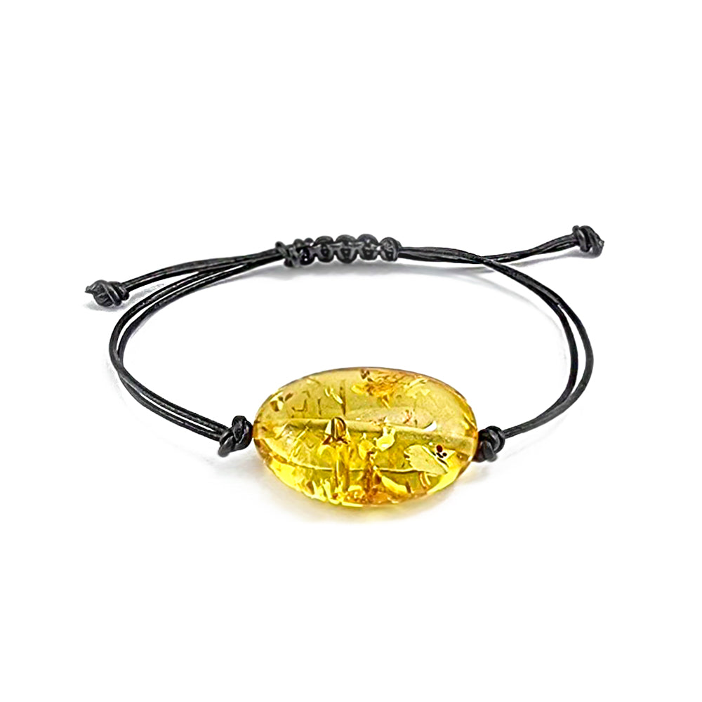 Lemon Amber Nugget & Leather Adjustable Bracelet