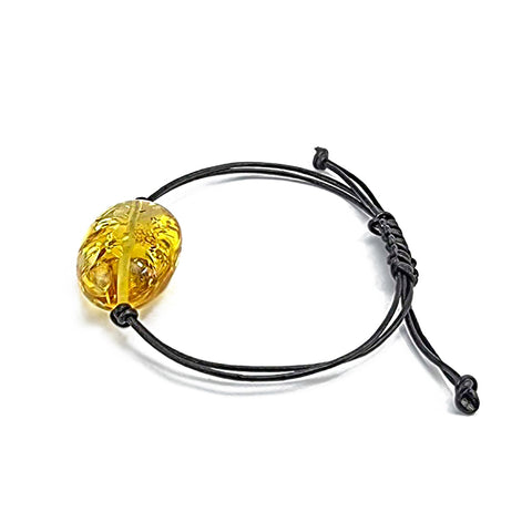 Lemon Amber Nugget & Leather Adjustable Bracelet