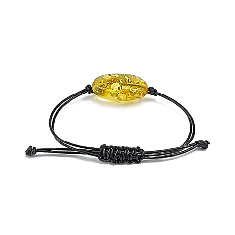 Lemon Amber Nugget & Leather Adjustable Bracelet