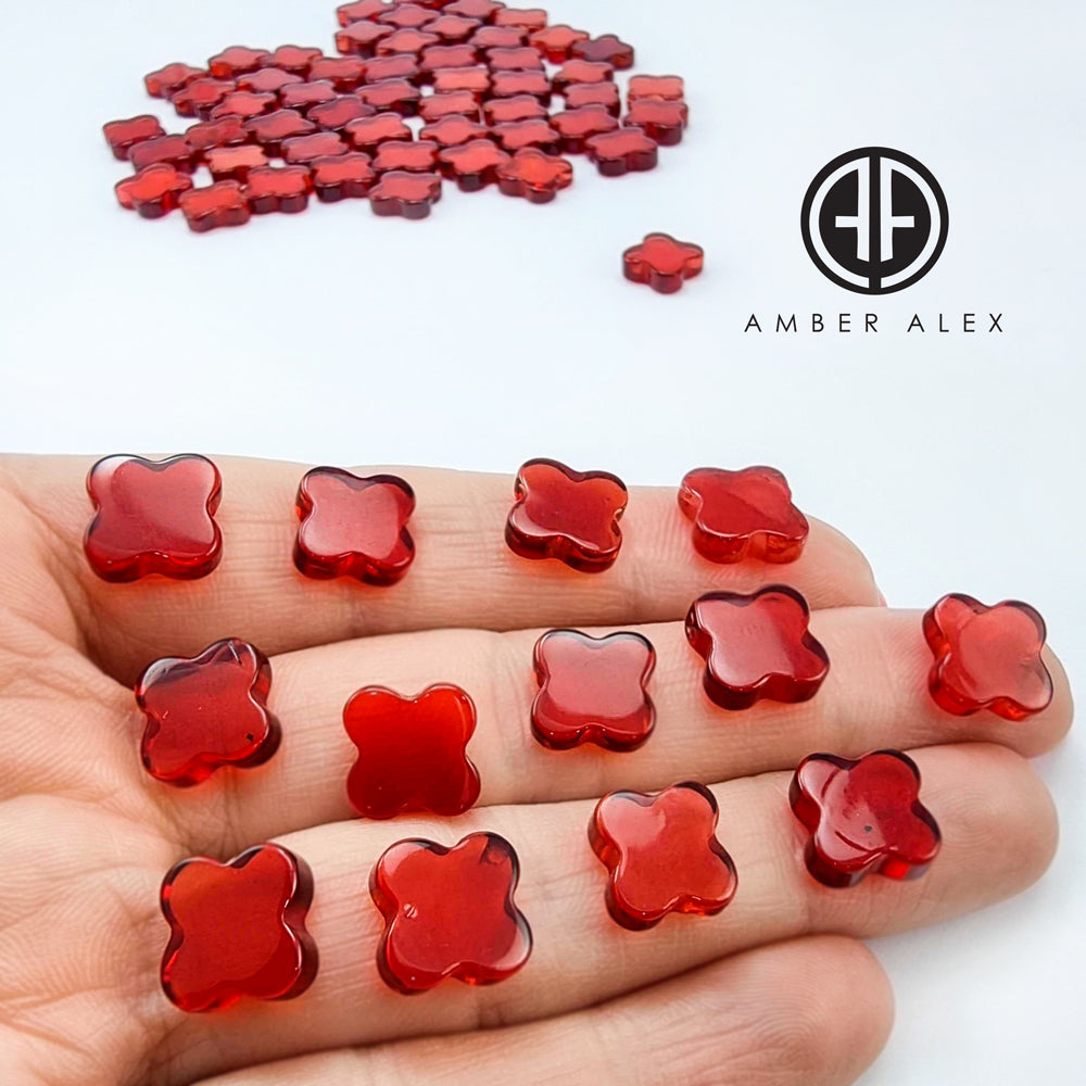 Red Amber Calibrated Clover Cabochons