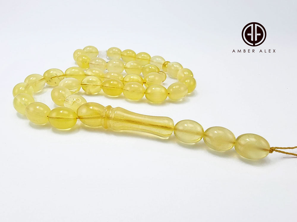 Lemon Cloudy Amber Egg Shape 9x11.5mm Islamic Prayer Beads