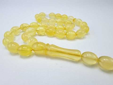 Lemon Cloudy Amber Egg Shape 9x11.5mm Islamic Prayer Beads