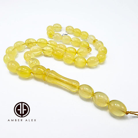 Lemon Cloudy Amber Egg Shape 9x11.5mm Islamic Prayer Beads