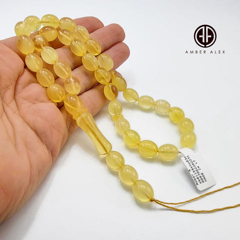 Lemon Cloudy Amber Egg Shape 9x11.5mm Islamic Prayer Beads