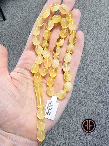 Lemon Cloudy Amber Egg Shape 9x11.5mm Islamic Prayer Beads