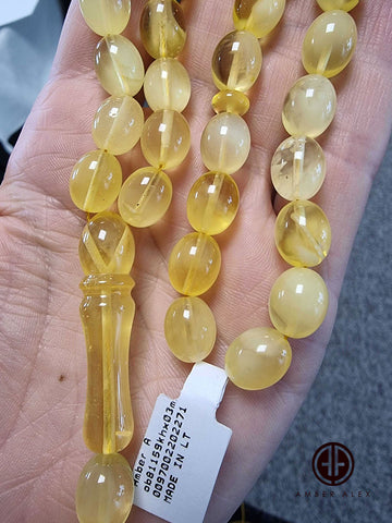 Lemon Cloudy Amber Egg Shape 9x11.5mm Islamic Prayer Beads