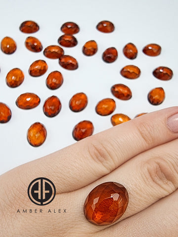 Cognac Amber Calibrated Faceted Oval Cabochons