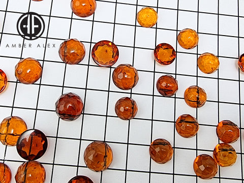 Cognac Amber Calibrated Faceted Round Cabochons