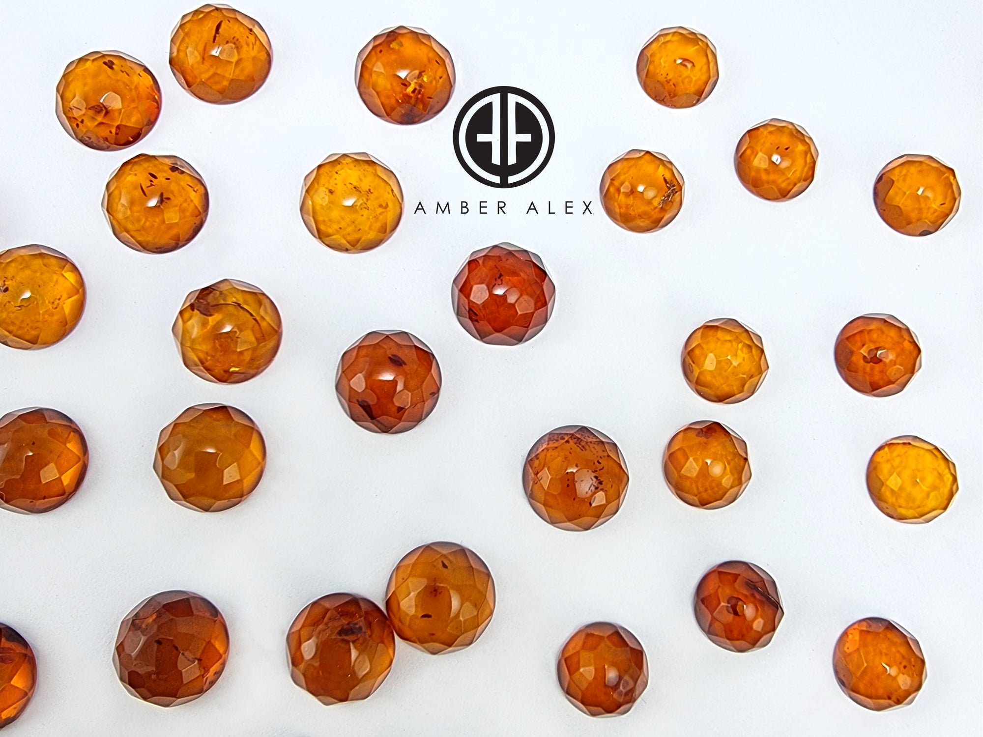 Cognac Amber Calibrated Faceted Round Cabochons
