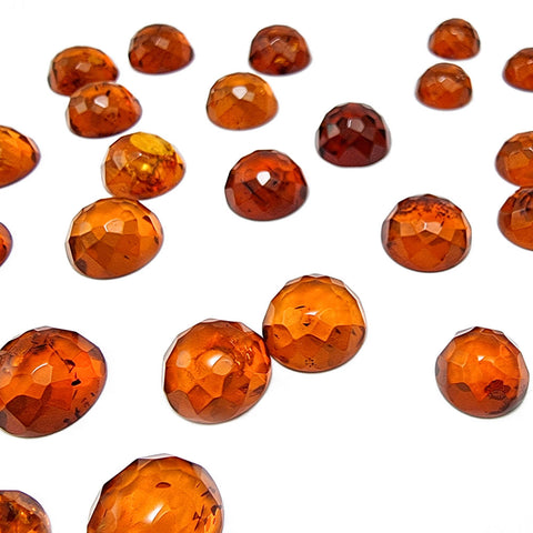 Cognac Amber Calibrated Faceted Round Cabochons