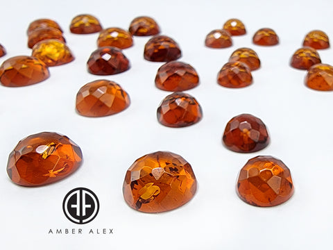 Cognac Amber Calibrated Faceted Round Cabochons