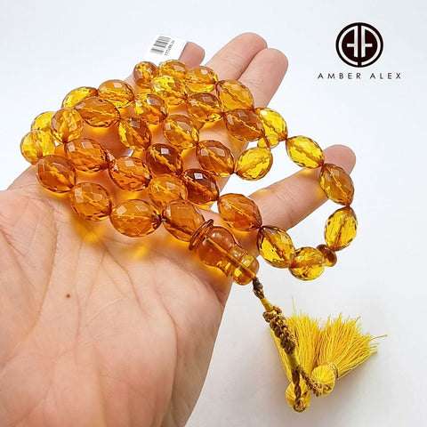 Cognac Amber Faceted Olive Shape 10 mm Islamic Prayer Beads