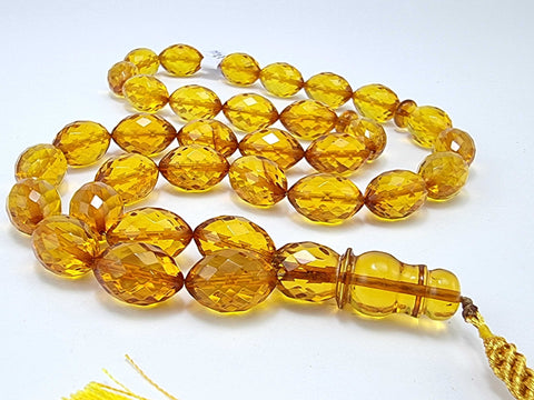 Cognac Amber Faceted Olive Shape 10 mm Islamic Prayer Beads