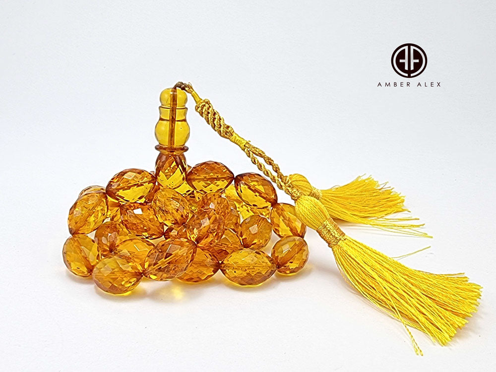 Cognac Amber Faceted Olive Shape 10 mm Islamic Prayer Beads