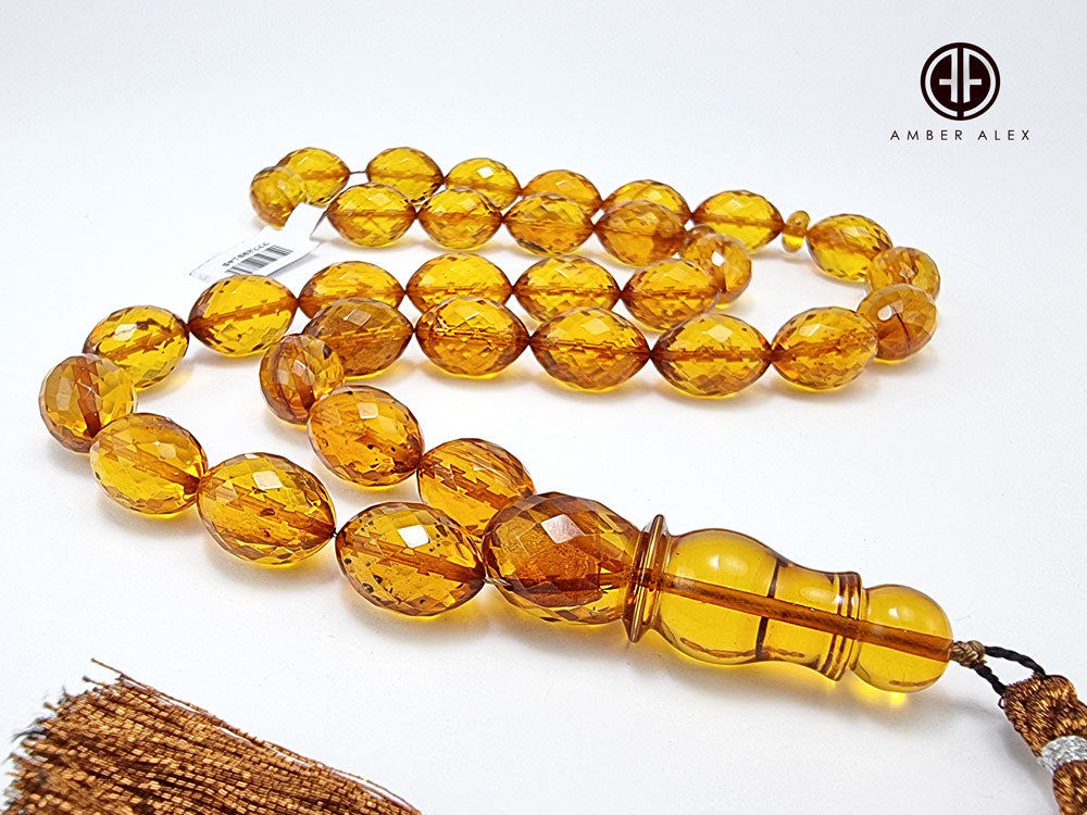 Cognac Amber Faceted Olive Shape 11.5 mm Islamic Prayer Beads