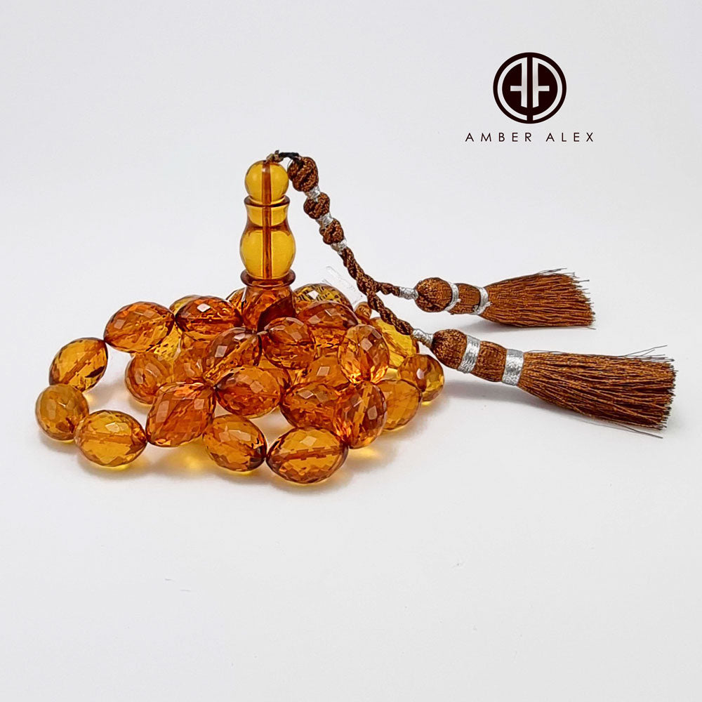 Cognac Amber Faceted Olive Shape 11.5 mm Islamic Prayer Beads