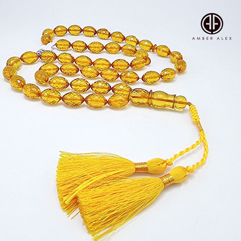 Cognac Amber Faceted Olive Shape 11 mm Islamic Prayer Beads