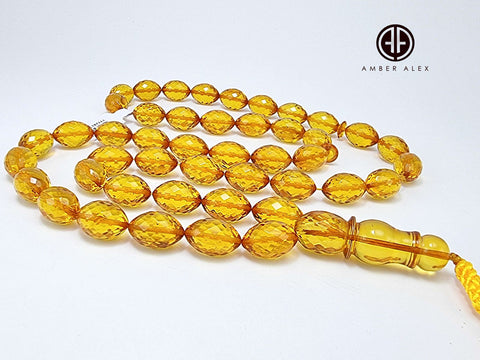 Cognac Amber Faceted Olive Shape 11 mm Islamic Prayer Beads