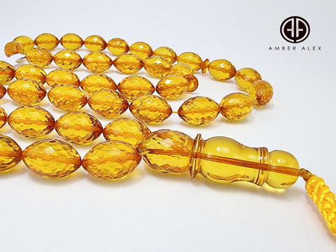 Cognac Amber Faceted Olive Shape 11 mm Islamic Prayer Beads