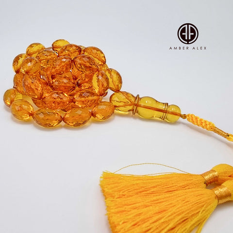 Cognac Amber Faceted Olive Shape 11 mm Islamic Prayer Beads