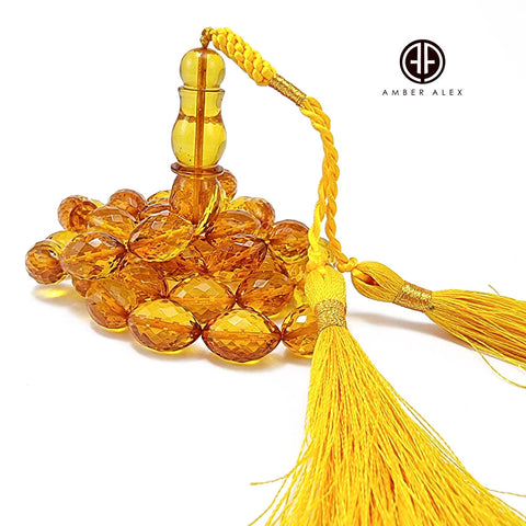 Cognac Amber Faceted Olive Shape 11 mm Islamic Prayer Beads