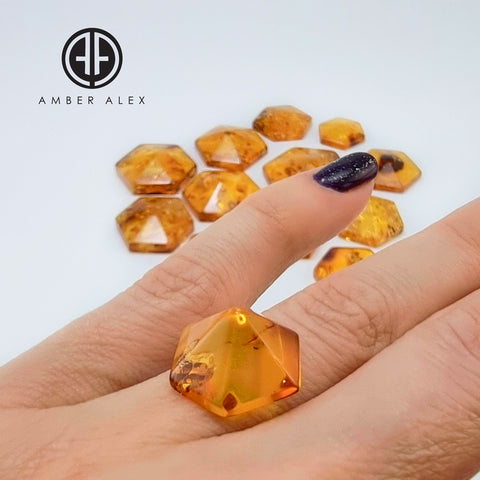 Cognac Amber Free Shape Hexagon Cabochons