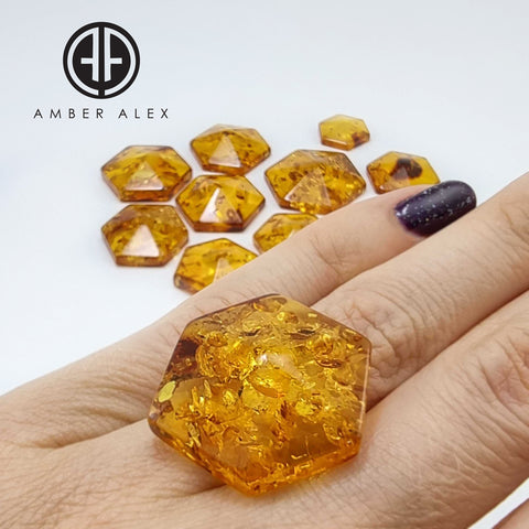 Cognac Amber Free Shape Hexagon Cabochons