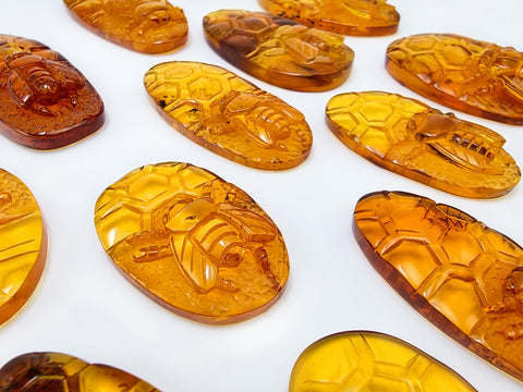 Cognac Amber Carved Bee On Honeycomb Cognac Cabochon