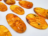 Cognac Amber Carved Bee On Honeycomb Cognac Cabochon