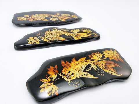 Cherry Amber Engraved Koi Fish Free Shape Slab