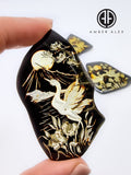 Cherry Amber Engraved Red Crowned Crane Free Shape Slab