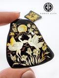 Cherry Amber Engraved Red Crowned Crane Free Shape Slab